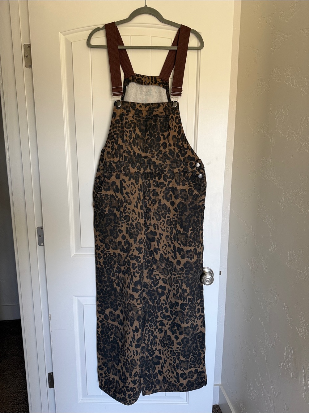 Cider wide leg cargo overalls brown cheetah leopard
